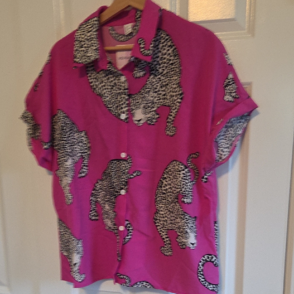 Women's Pink Leopard Button Down Shirt